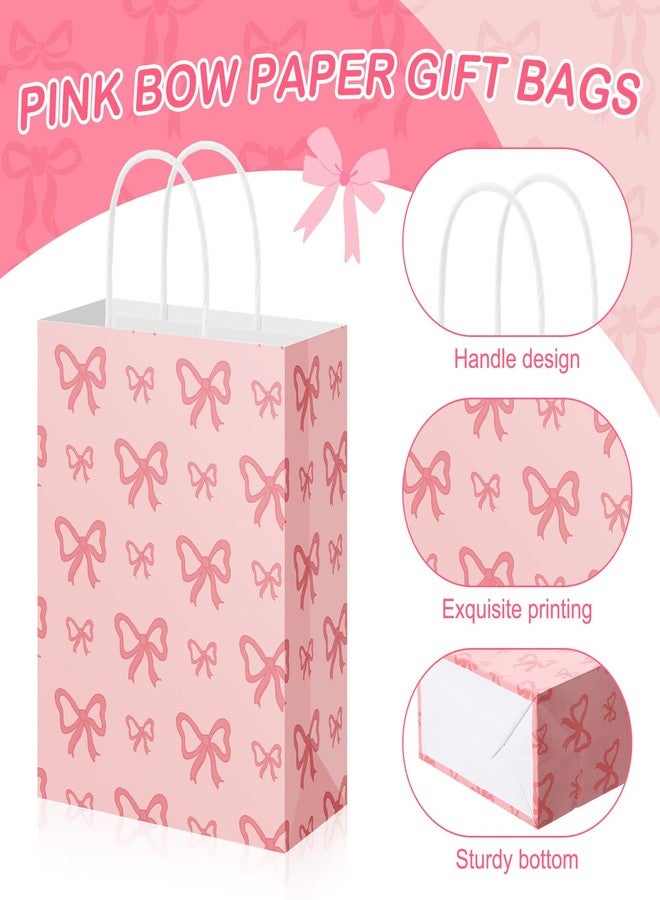 Geyoga 48 Pcs Valentines Pink Bow Paper Gift Bags Pink Party Favor Coquette Goodie Candy Bags with Handle for Bestie Best Friends Birthday Wedding Bridal Party Supplies - Image 3